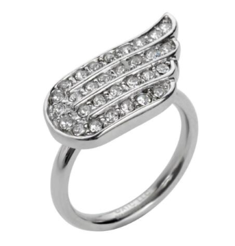 Ladies Flat Angel Wing Bling Ring 30 Clear Crystals in Stainless Steel Ladies Flat Angel Wing Bling Ring 30 Clear Crystals in Stainless Steel - Product Image