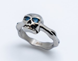 Ladies Blue Eyed Skull & Bones Ring Lady Biker Stainless Steel Sizes 5 - 10 - Product Image