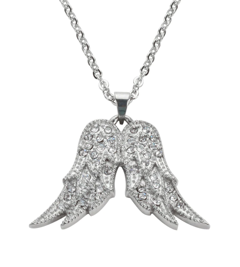 Ladies Double Angel Wing Crystal Necklace Stainless Steel Ladies Double Angel Wing Crystal Necklace Stainless Steel - Product Image
