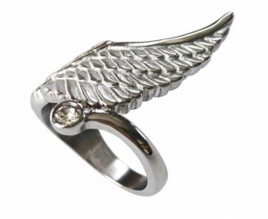 Ladies Designer Wing Ring Lady Biker Bling Ring Stainless Steel  Sizes 6-10 - Product Image