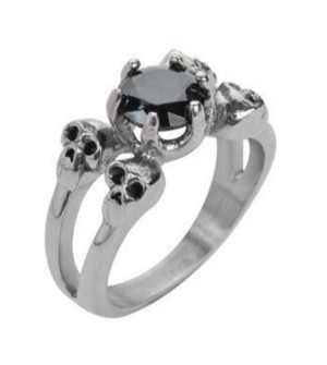 Ladies Four Skulls Solitaire RingBlack Ice CZ Stainless Steel Sizes 5-10 - Product Image