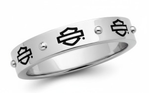 Ladies Harley-Davidson Motorcycle Outline B&S Logo Biker Ring - Sterling Silver 4mm Band HDR0497 - Product Image