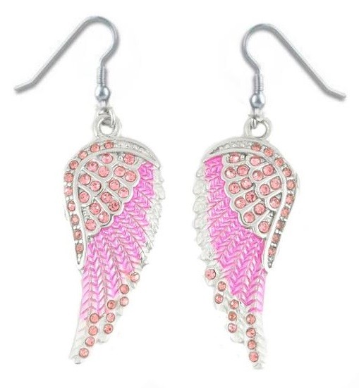 Ladies Large Pink on Pink Angel Wing Earrings with Bling Crystals Ladies Large Pink on Pink Angel Wing Earrings with Bling Crystals - Product Image
