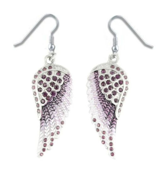 Ladies Large Purple Bling Angel Wing Earrings with Purple Crystals Ladies Large Purple Bling Angel Wing Earrings with Purple Crystals - Product Image
