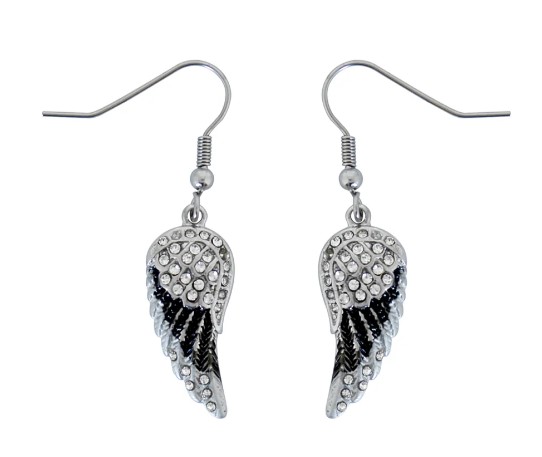 Ladies Mini Black Dangling Angel Wing Earrings with Crystals Ladies Mini Black Dangling Angel Wing Earrings with Crystals - Product Image