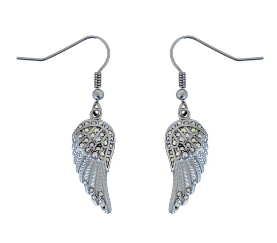 Ladies Mini Iridescent / Rainbow Angel Wing Earrings with Crystals Ladies Mini Iridescent / Rainbow Angel Wing Earrings with Crystals - Product Image
