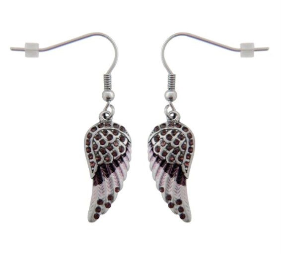 Ladies Mini Purple Angel Wing Earrings with Purple Crystals Ladies Mini Purple Angel Wing Earrings with Purple Crystals - Product Image
