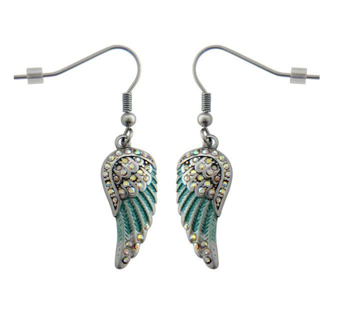 Ladies Mini Turquoise Angel Wing Earrings with Crystals Ladies Mini Turquoise Angel Wing Earrings with Crystals - Product Image