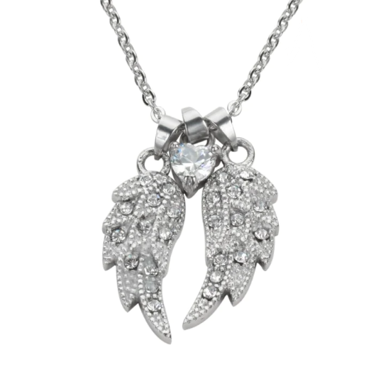 Ladies Pendant Angel Wings & Heart CZ Stainless Steel Ladies Pendant Angel Wings & Heart CZ Stainless Steel - Product Image