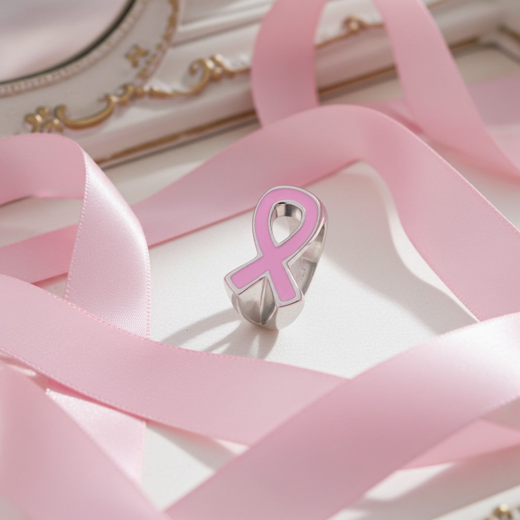 Ladies Pink Ribbon Ring Breast Cancer Awareness Ring Stainless Steel ...