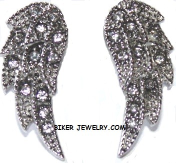 Ladies Heavy Metal Post Earrings Stainless Steel Angel Wing Bling Ladies Heavy Metal Post Earrings Stainless Steel Angel Wing Bling - Product Image