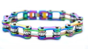 Ladies Rainbow Stainless Steel Motorcycle Biker Bracelet - Product Image