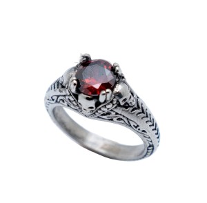 Ladies Red Solitaire Filigree Skull Ring Lady Biker Stainless Steel Sizes 5 - 10 Ladies Red Solitaire Filigree Skull Ring Lady Biker Stainless Steel Sizes 5 - 10 - Product Image