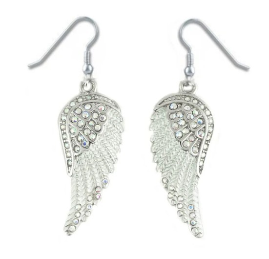 Ladies Large Stainless Angel Wing Earrings with Iridescent / Rainbow Bling Crystals Ladies Large Stainless Angel Wing Earrings with Iridescent / Rainbow Bling Crystals - Product Image