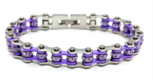 Ladies Stainless Stainless & Purple Motorcycle Biker Tennis Bracelet with Purple Stones - Product Image