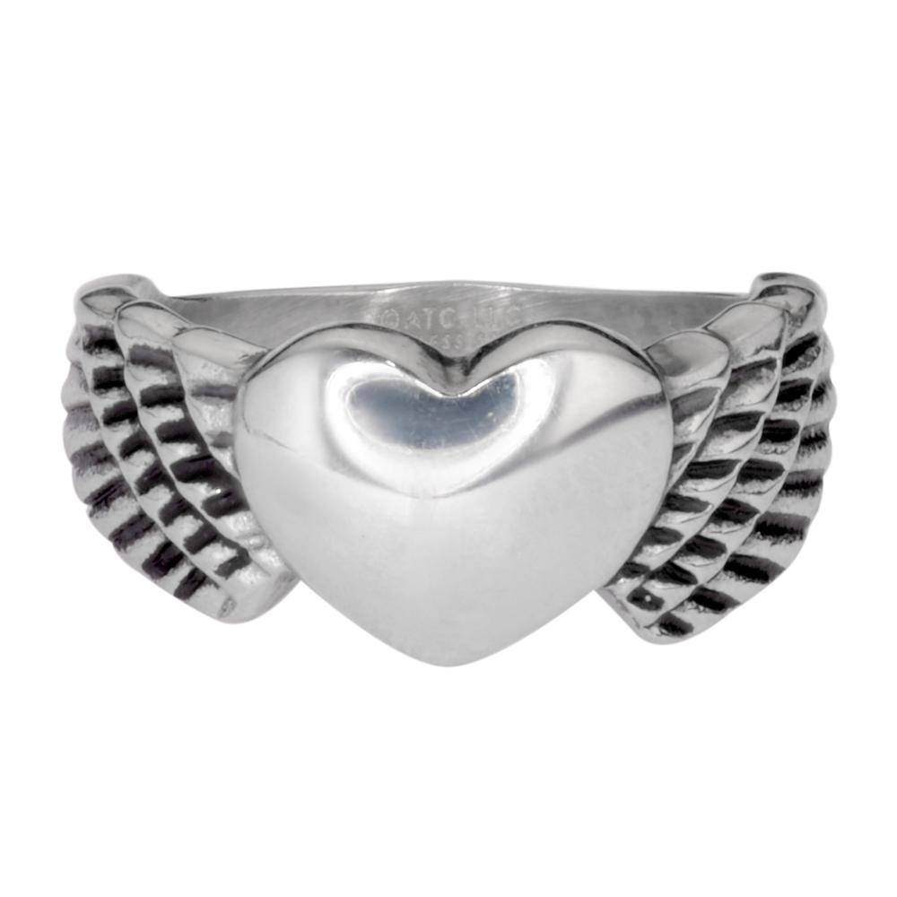Ladies Winged Heart Ring Stainless Steel Sizes 5 - 11 Ladies Winged Heart Ring Stainless Steel Sizes 5 - 11 - Product Image