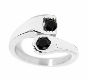 Ladies Wrench Ring Black Stones Stainless Steel Sizes 5 - 10  - Product Image