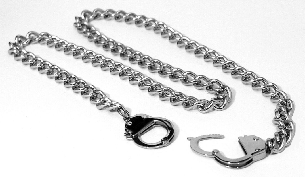  Large 26mm Handcuff Necklace 7mm Cuban Link Chain Unisex Stainless Steel  - Product Image