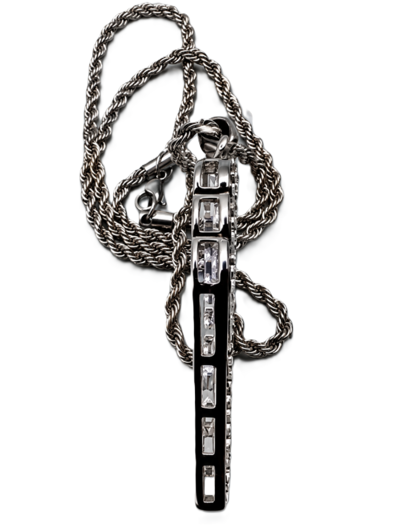 Large Angel Wing &amp; Bling Pendant on Rope Chain Lady Biker Necklace Stainless Steel