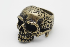 Men's Big Bronze Skull Ring Antique, Distressed, Bronze look Biker Ring - Stainless Steel - Product Image