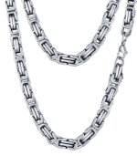 Large Iron Cross Pendant &amp; 8mm Byzantine Chain Men's Necklace Stainless Steel