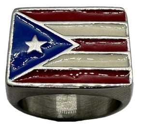 Large Men's Square Stainless Steel Puerto Rico Flag Ring Sizes 8 - 15  - Product Image