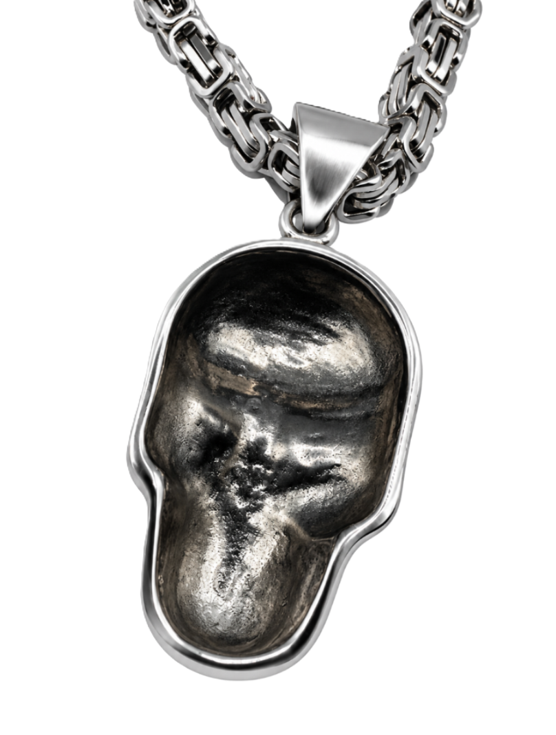 Large Skull Necklace Pendant &amp; Byzantine Chain Men's Biker Stainless Steel SP72-BYZ
