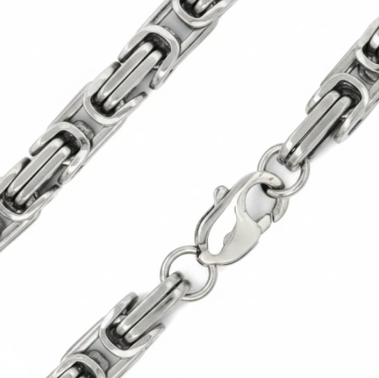 Large Skull Necklace Pendant &amp; Byzantine Chain Men's Biker Stainless Steel SP72-BYZ