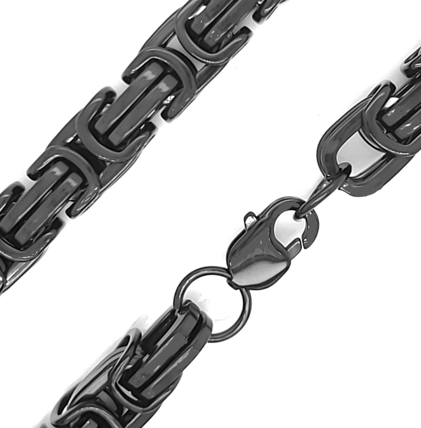 Large Skull Necklace Pendant &amp; Byzantine Chain Men's Biker Stainless Steel SP72-BYZ