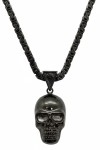 Large Stainless Steel Byzantine Necklace and Gunmetal Skull Pendant