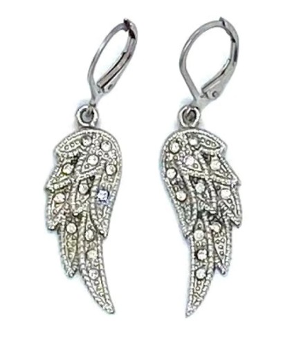 Lever Back Stainless Steel Angel Wing Ladies Bling Earrings Lever Back Stainless Steel Angel Wing Ladies Bling Earrings - Product Image