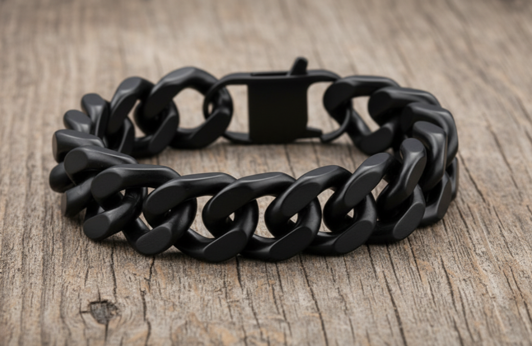 Men's 12mm Black Cuban Link Bracelet Designer Stainless Steel 