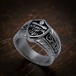 Men's Armor of God Ring Religious Biker Stainless Steel Ring Sizes 9 - 18 - Product Image