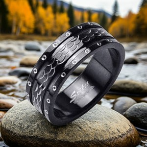 Men's Black Intricate Cut Ring 8mm Comfort Fit Wedding Band Stainless Steel Sizes 9-14 Men's Black Intricate Cut Ring 8mm Comfort Fit Wedding Band Stainless Steel Sizes 9-14 - Product Image