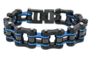 Men's Black with Blue Thin Line Motorcycle Biker Bracelet Stainless Steel Men's Black with Blue Thin Line Motorcycle Biker Bracelet Stainless Steel - Product Image
