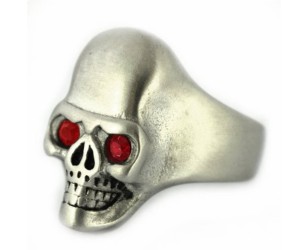 Men's Brushed Finish Skull Ring Red Eyes Biker Stainless Steel Sizes 9 - 15 - Product Image