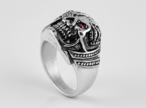 Men's Eye Patch Skull Ring Red Eye Stainless Steel Ring Sizes 9 - 15 - Product Image