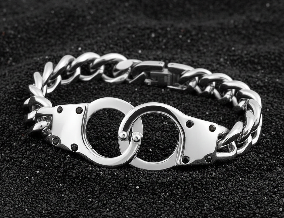 Men's Handcuff Bracelet Stainless Steel Cuban Curb Link Design