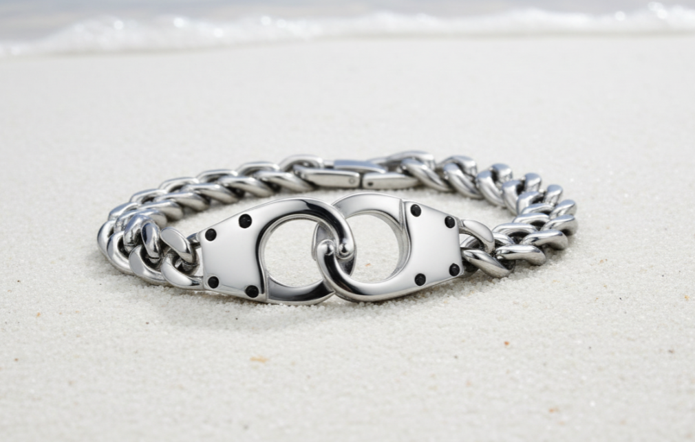 Men's Handcuff Bracelet Stainless Steel Cuban Curb Link Design