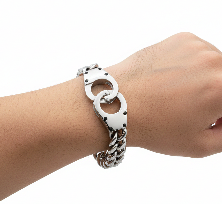 Men's Handcuff Bracelet Stainless Steel Cuban Curb Link Design