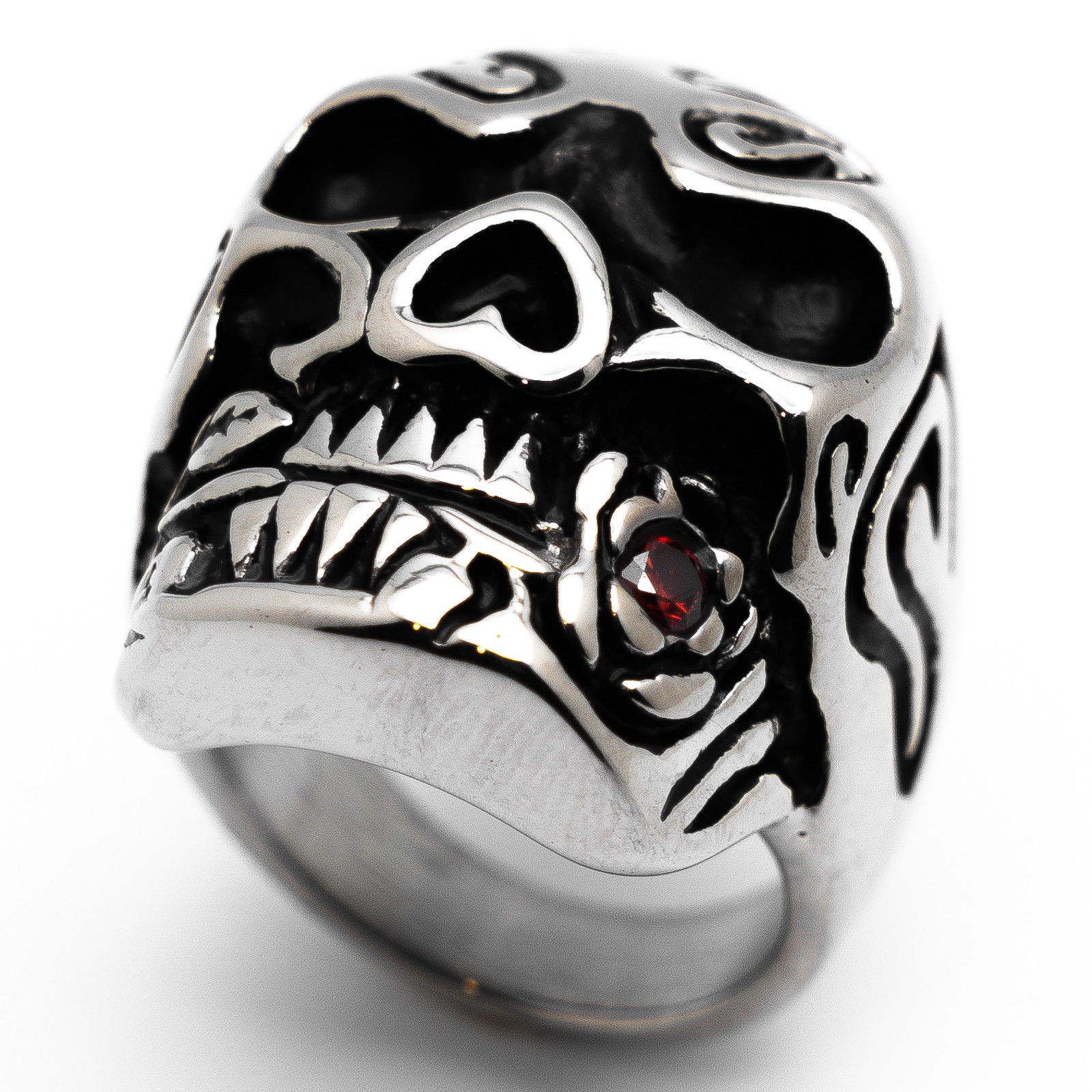 Men's Huge Skull Ring with Red Rose Biker Ring Stainless Steel Sizes 9-15  - Product Image