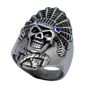 Men's Indian Headdress Skull RingBiker Stainless Steel Sizes 9-15