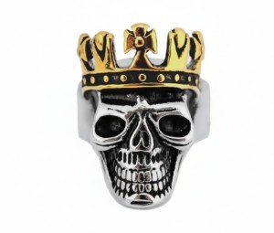 Men's Crowned Skull Ring Gold Edition Two-Tone Stainless-Steel Sizes 9 - 15 - Product Image