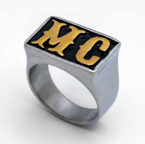 Men's "MC" Signet Ring Gold EditionBiker Motorcycle Club Stainless SteelSizes 8-15 - Product Image