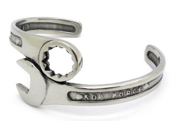 Men's Mechanic Wrench Cuff Bracelet Stainless Steel 