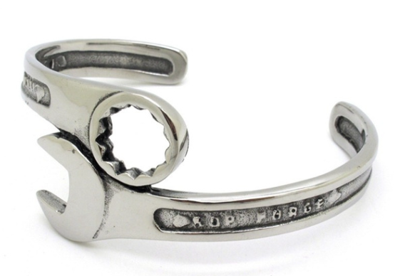 Men's Wrench Bracelet Cuff Style Biker Mechanic's Bracelet Stainless Steel - Product Image