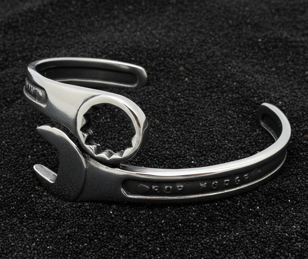 Men's Wrench Bracelet Cuff Style Biker Mechanic's Bracelet Stainless Steel