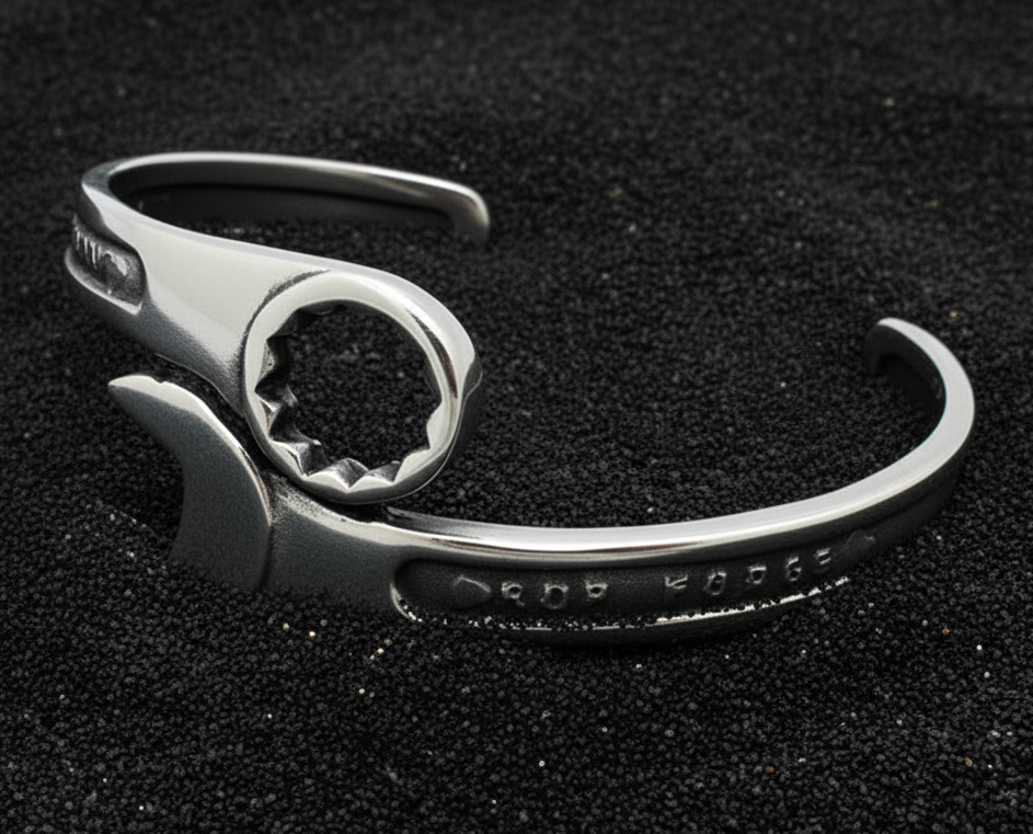 Men's Wrench Bracelet Cuff Style Biker Mechanic's Bracelet Stainless Steel