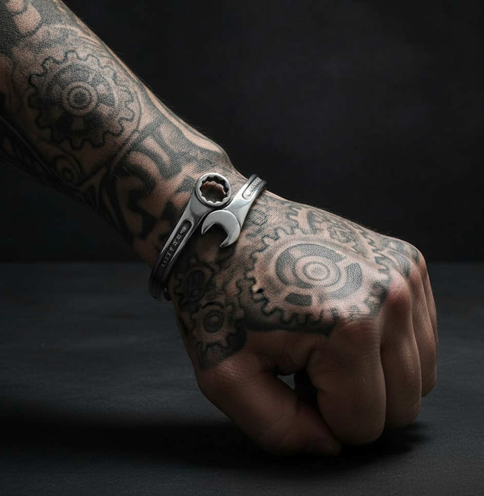 Men's Wrench Bracelet Cuff Style Biker Mechanic's Bracelet Stainless Steel