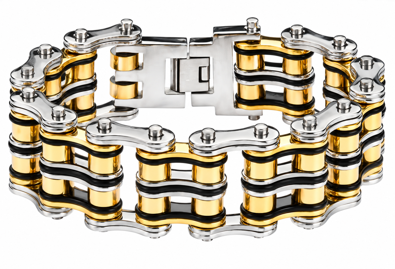 32mm Cuban Chains Cuff Bracelet 3 Rows Lady Biker Stainless Steel